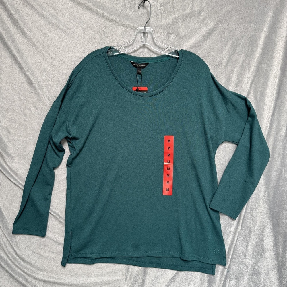 Banana Republic Sweater Womens Medium Green Pullover Knit Long Sleeve‎ Stretch